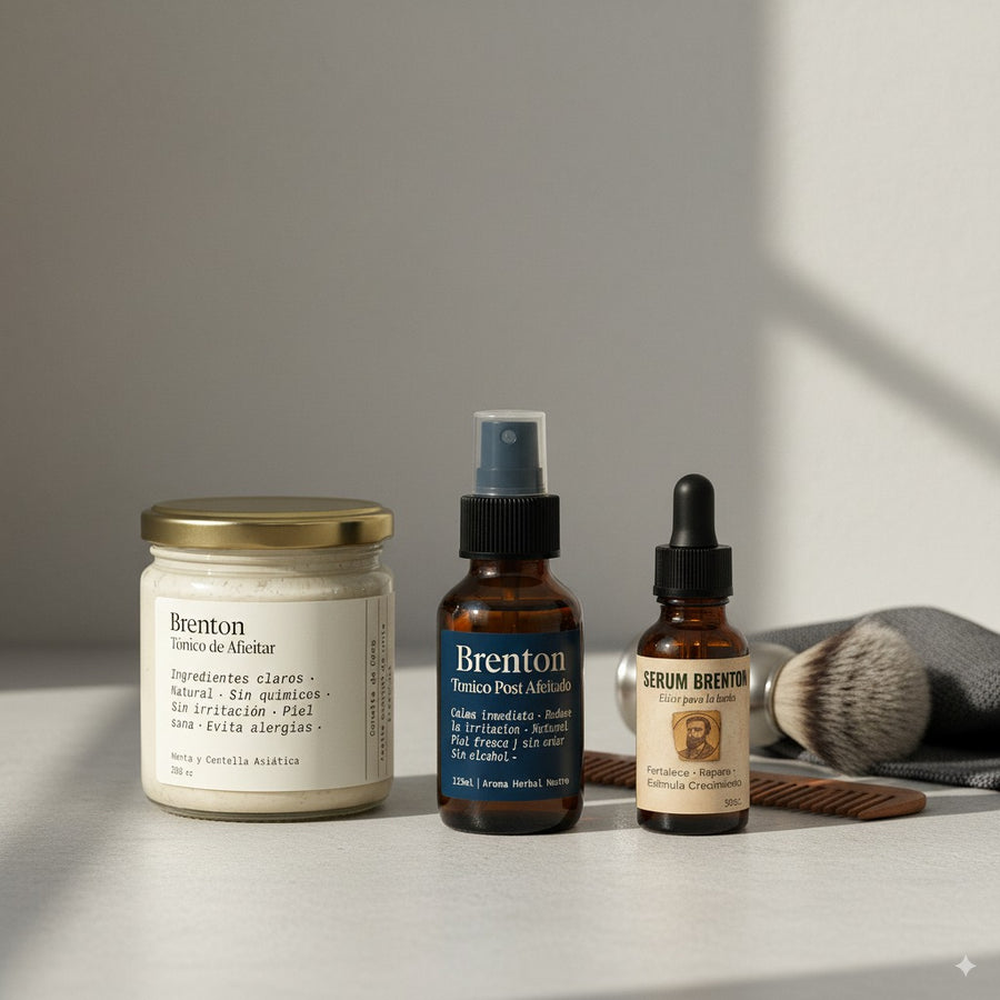 Combo Brenton Barba Completa – Crema de Afeitar, Tónico y Sérum para Barba